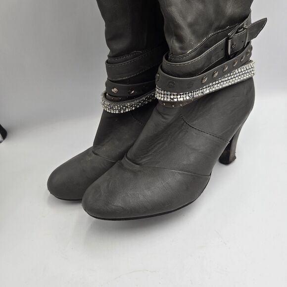 Vanity Gray Studded Rhinestone Knee High Boots Heeled Size 8.5 Alla VT - Picture 15 of 15